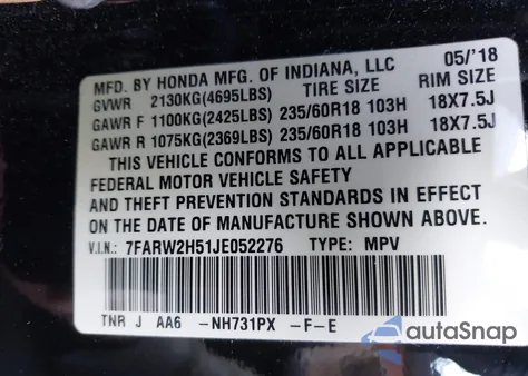 2018 Honda Cr-V Ex z USA, uszkodzony, nr VIN 7FARW2H51JE052276